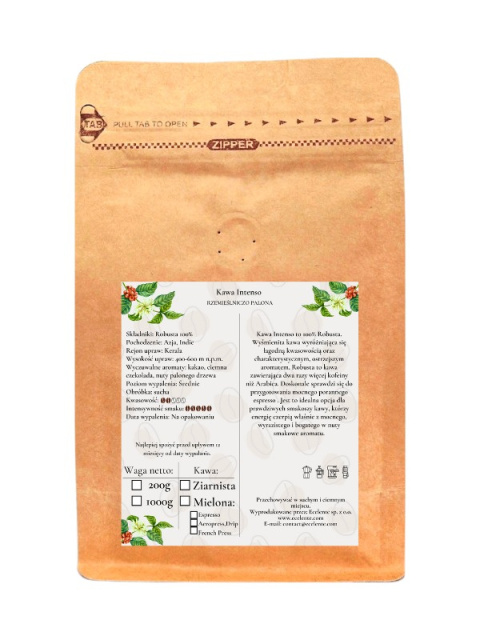Kawa Ziarnista Intenso 200g Bardzo Mocna Speciality - Świeżo Palona Kawa Ziarnista Intenso 200g Bardzo Mocna Speciality - Świeżo Palona