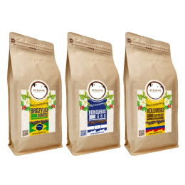 Kawa Ziarnista Zestaw 3x1kg - Brazylia + Honduras + Kolumbia - Speciality - 100% Arabica - Świeżo Palona