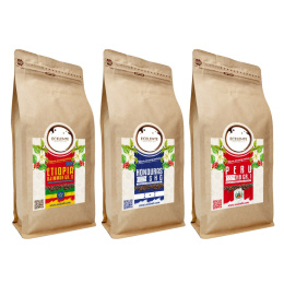 Kawa Ziarnista Zestaw 3x1kg - Etiopia + Honduras + Peru - Speciality - 100% Arabica - Świeżo Palona