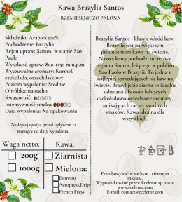 Kawa Ziarnista Zestaw 4x1kg Brazylia Santos - Speciality - 100% Arabica - Świeżo Palona