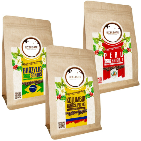 Kawa Ziarnista Zestaw 3x200g - "Ameryka Południowa" - Speciality - 100% Arabica - Świeżo Palona