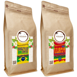 Kawa Ziarnista Zestaw 2x1kg - Brazylia + Etiopia - Speciality - 100% Arabica - Świeżo Palona