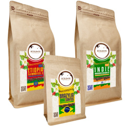 Kawa Ziarnista Zestaw 2x1kg+200g - 1kg Etiopia + 1kg Indie + 200g Brazylia - Speciality - 100% Arabica - Świeżo Palona