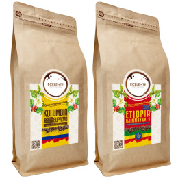 Kawa Ziarnista Zestaw 2x1kg - Etiopia + Kolumbia - Speciality - 100% Arabica - Świeżo Palona