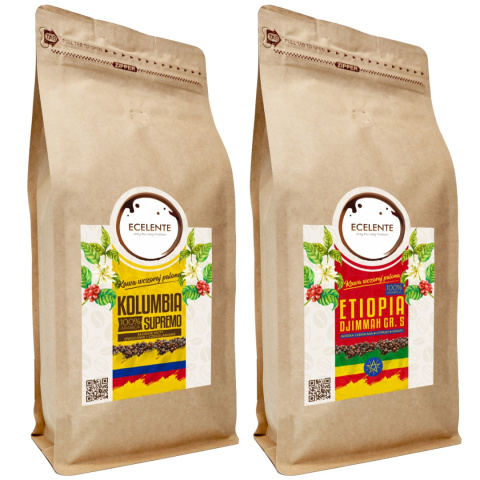 Kawa Ziarnista Zestaw 2x1kg - Etiopia + Kolumbia - Speciality - 100% Arabica - Świeżo Palona Kawa Ziarnista Zestaw 2x1kg - Etiopia + Kolumbia - Speciality - 100% Arabica - Świeżo Palona