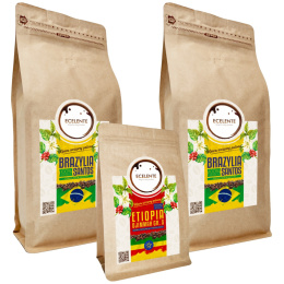 Kawa Ziarnista Zestaw 2x1kg Brazylia +200g Etiopia Speciality - 100% Arabica - Świeżo Palona